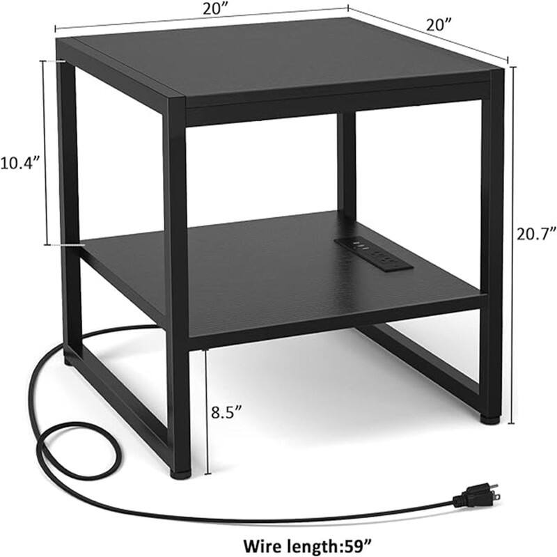 End Table with Charging Station - 20"D x 20"W x 20.7"H