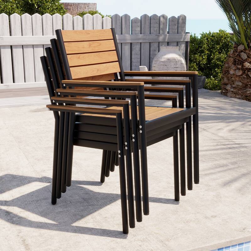 Outdoor Patio Dining Chairs Modern Aluminum Stackable Armchairs - See Picture