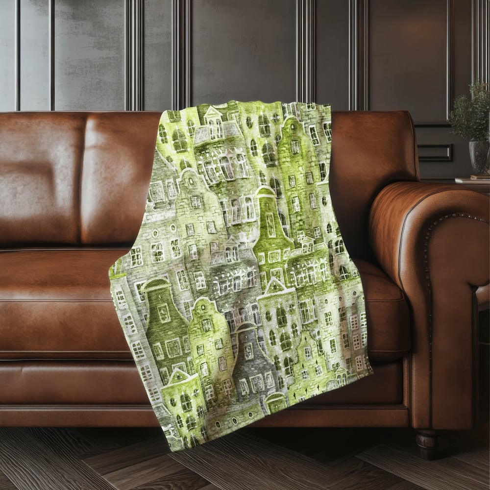 Premium Machine Washable Modern City Sherpa Throw Blanket