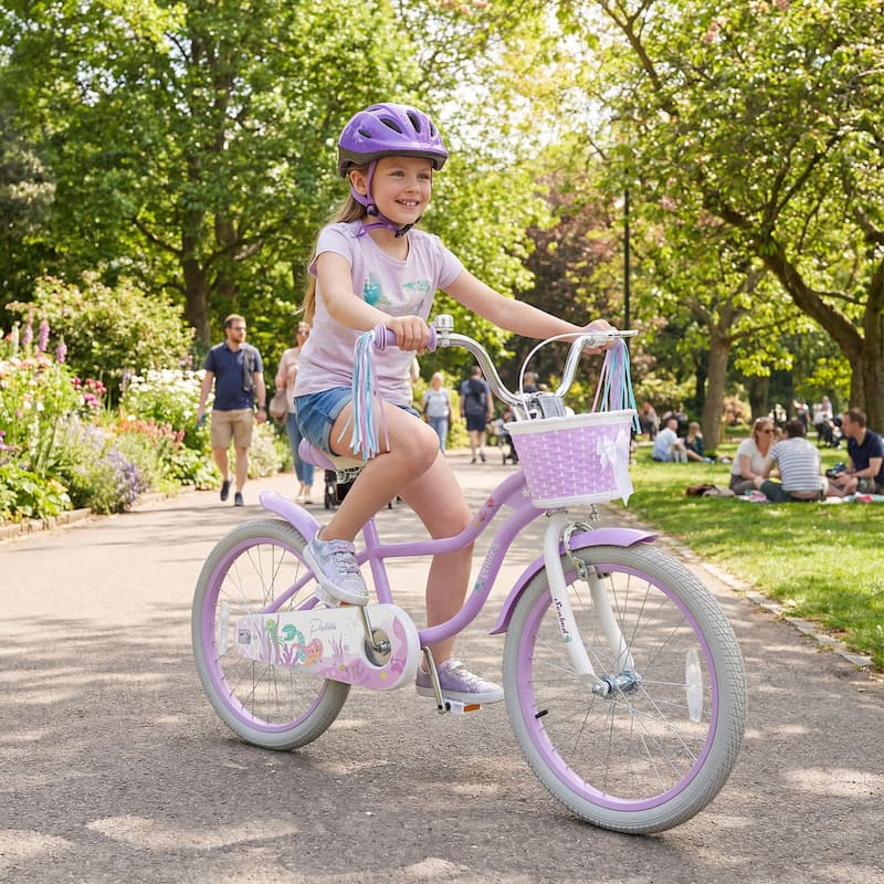 Gymax 20'' Girls Bike w/Removable Basket Streamers Hand Brake &