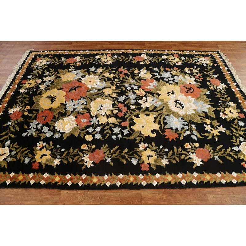 Vegetable Dye Wool/ Silk Aubusson Area Rug Hand-knotted Office Carpet - 5'9" x 8'2"