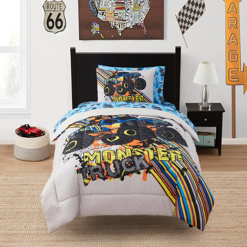 Kids Monster Truck Bed in a Bag Comforter, Sham & Sheet Set - Twin