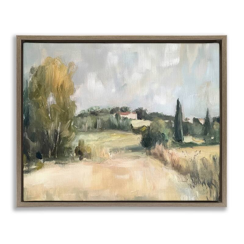 Stupell Hill Top House Landscape Framed Floater Canvas Wall Art Design By Petal Prints Design - 31 x 25 - Brown