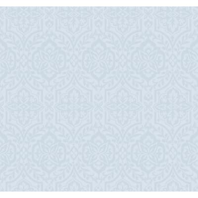 Gagny Blue Sure Strip Prepasted Damask Catherdral Damask Wallpaper Covers about 60.75 sq. ft.