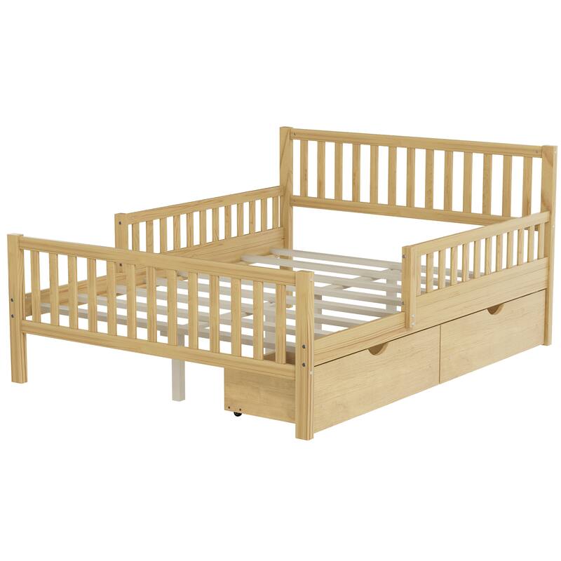 Classic Wooden Platform Bed with Dual Guardrails by Harper&Bright Designs