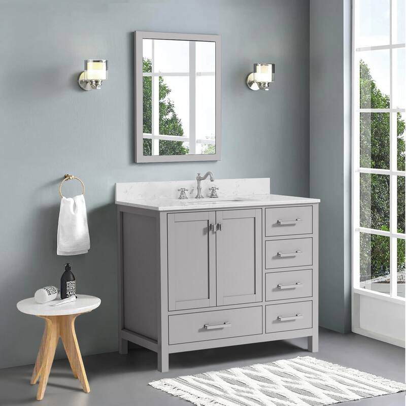 StarrySky 42 inch Undermount Single Sink Bathroom Vanity with Engineered Carrara Marble Top - 42 inch
