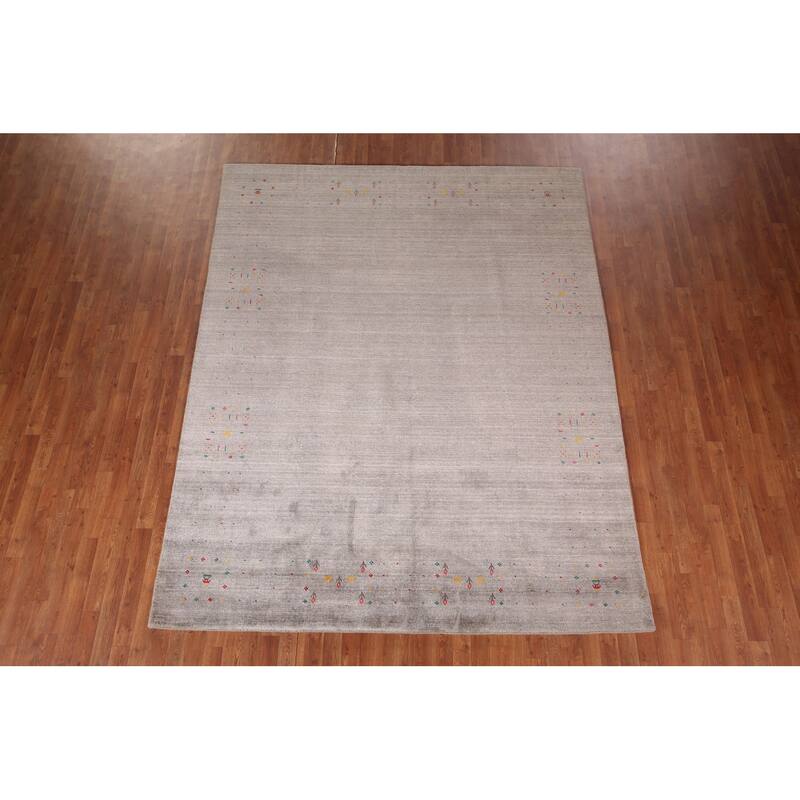 Earth Tone Striped Gabbeh Indian Area Rug Handmade Wool Carpet - 7'10" X 9'8"