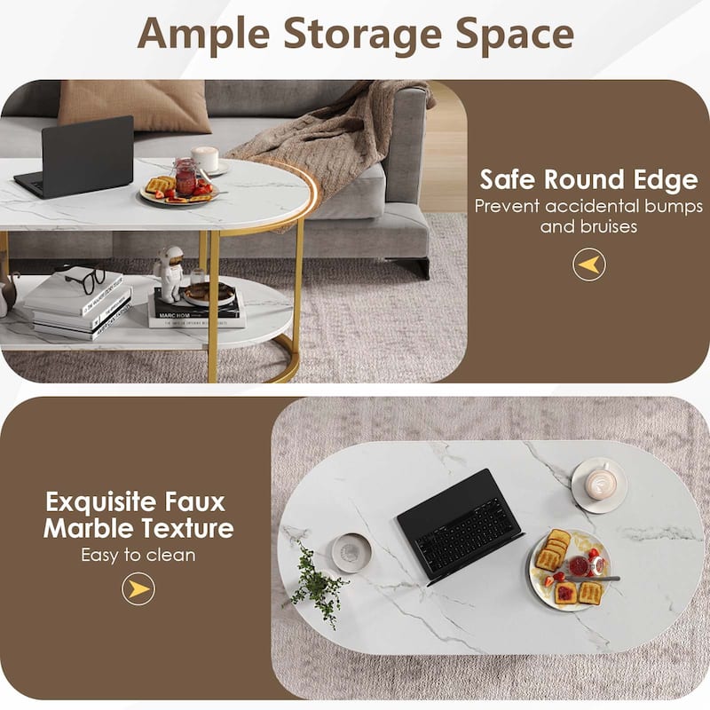 Gymax 2-Tier Wooden Accent Table w/Spacious Tabletop Open Storage