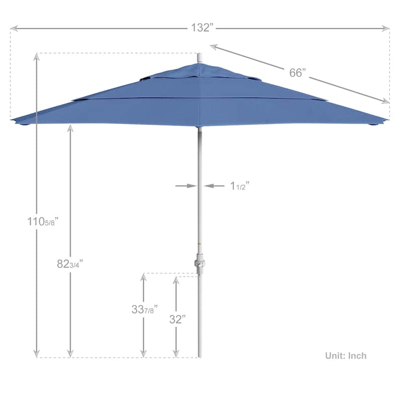 California Umbrella 11' Golden State Series Patio Umbrella White Aluminum Frame Crank Lift Collar Tilt Pacifica Pacific Blue