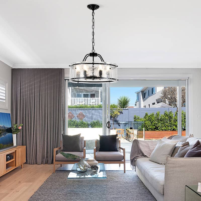 19.68-inch modern and stylish 6-light metal frame pendant lamp with rippled glass lampshade