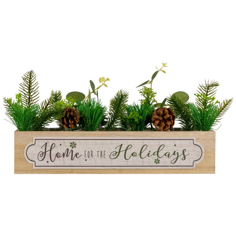 13.75" Wooden Boxed "Home For The Holidays" Christmas Candle Holders