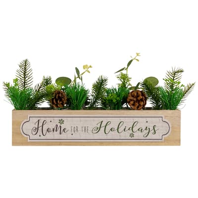 13.75" Wooden Boxed "Home For The Holidays" Christmas Candle Holders