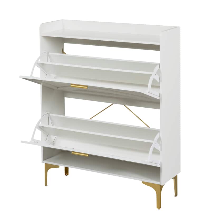Shoe Cabinet with 2 Flip Drawers& Open Shelves,Modern Entryway Shoe Storage