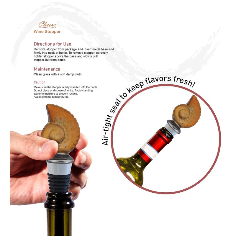 Cheers Nautilus Sea Shell Glass Wine Stopper - Vacuum Seal Reusable - 5 inches