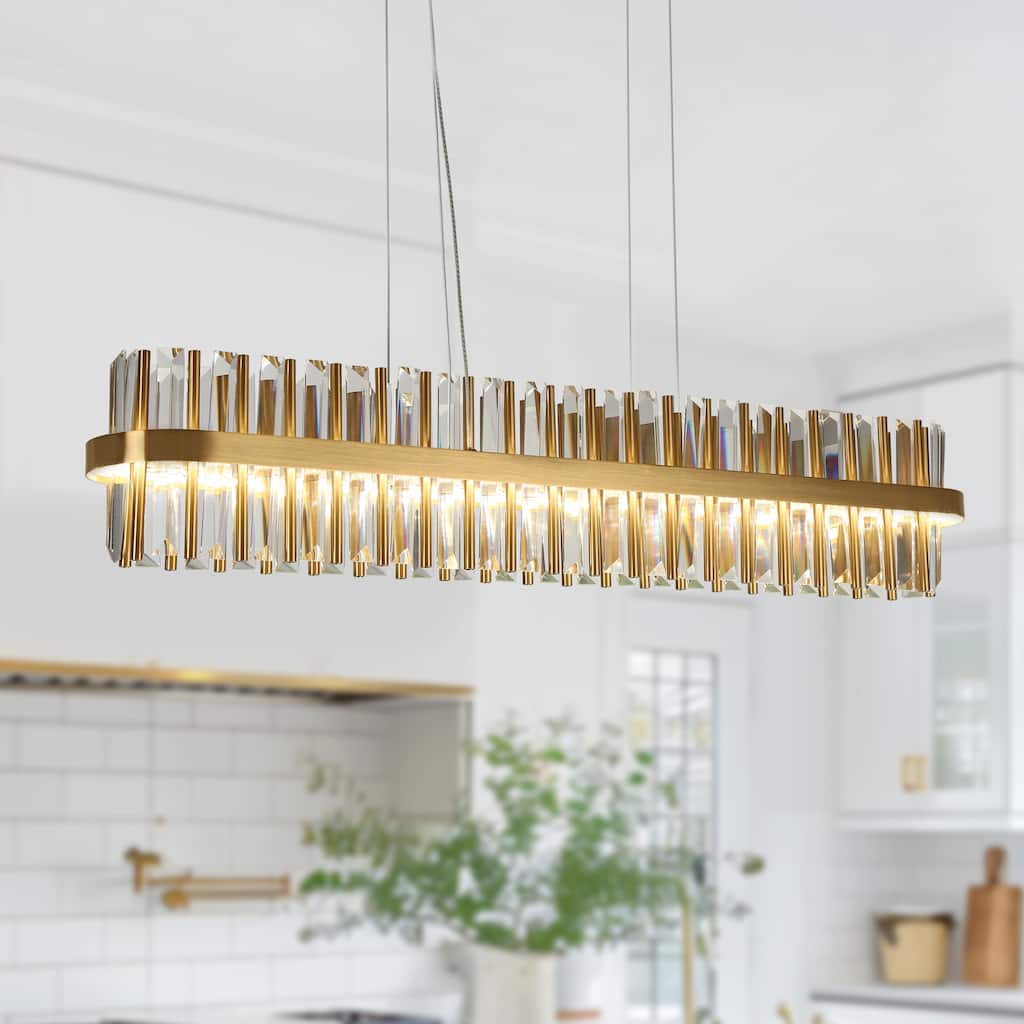 Modern LED Gold Crystal Chandelier for Kitchen Island Dining Room - 34.3" W*6.3" H