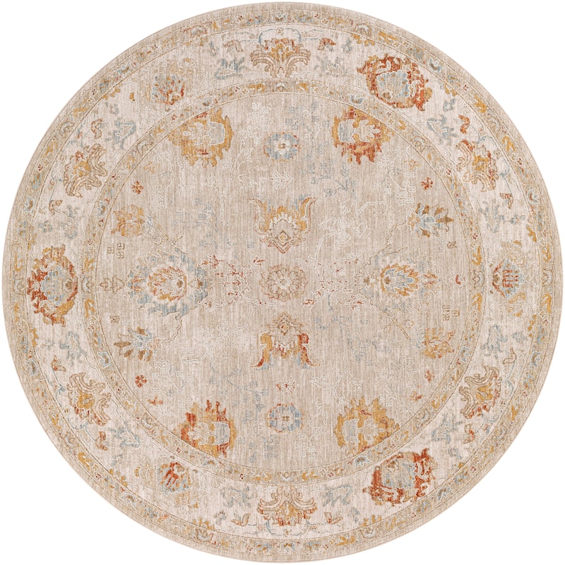 Artistic Weavers Caeso Traditional Area Rug - 5'3" Round - Light Grey