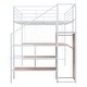 preview thumbnail 10 of 11, Full Size Metal Loft Bed Frame with Desk, Lateral Storage Ladder & Wardrobe