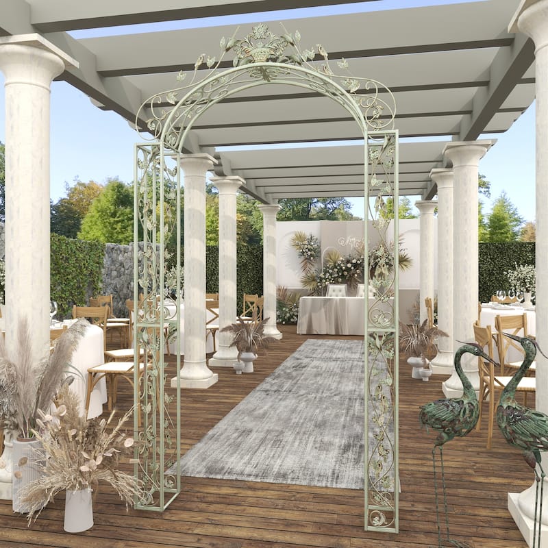 Green Metal Indoor Outdoor Arched Bird Indoor Outdoor Garden Arbor with Scrolled Vines