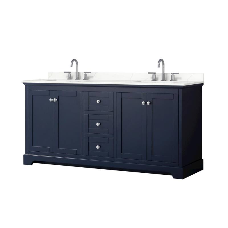 Avery 72-inch Double Vanity, Quartz Top - Dark Blue, Chrome Trim, Giotto Quartz Top
