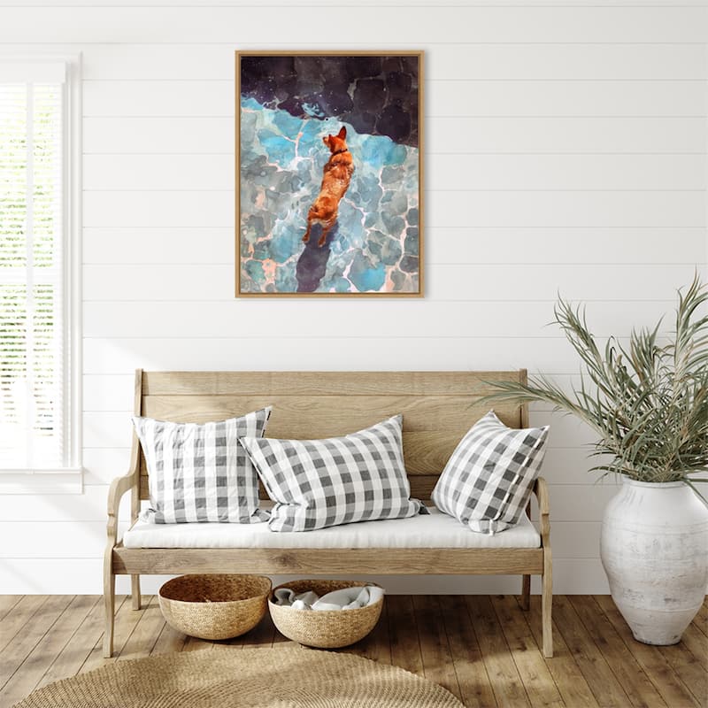 Dogs Life Wading by Justyna Jaszke Framed Canvas Wall Art