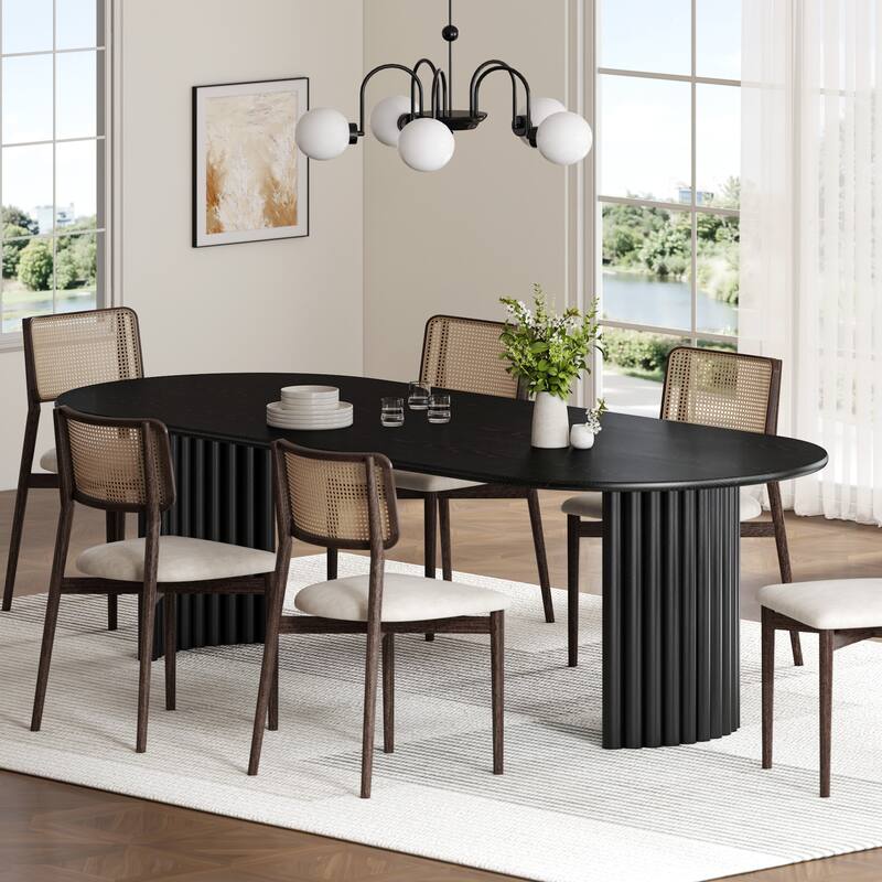 Dovelina 30"H Oval Wood Double Pedestal Dining Table Seats 6