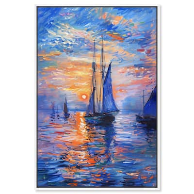Art Remedy Night Sea Breeze Framed Sailing 1 Piece Canvas Wall Art