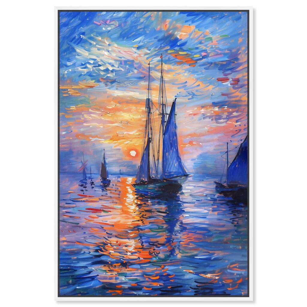 Art Remedy Night Sea Breeze Framed Sailing 1 Piece Canvas Wall Art