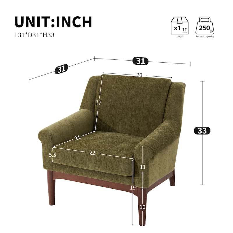 Mid-Century Modern Upholstered Accent Chair with Flared Arms by Harper&Bright Designs