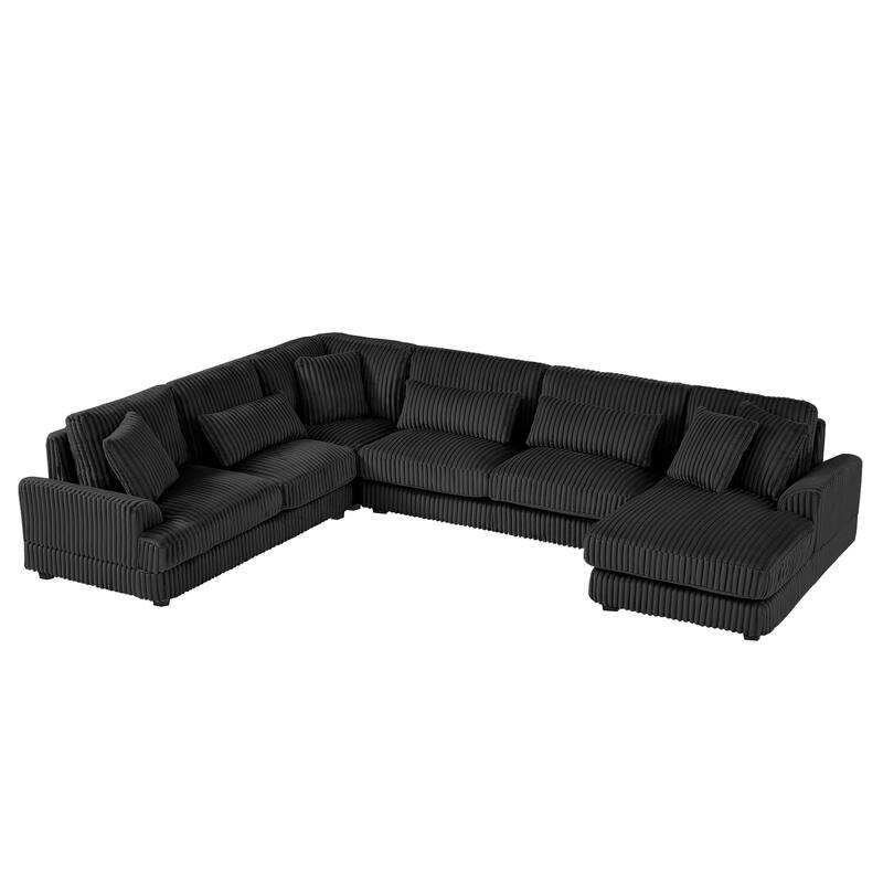 129" Oversized Sectional Sofa, U-shaped Sofa Couch Modern Corduroy Upholstered Deep Seat Sofa with Chaise Lounge