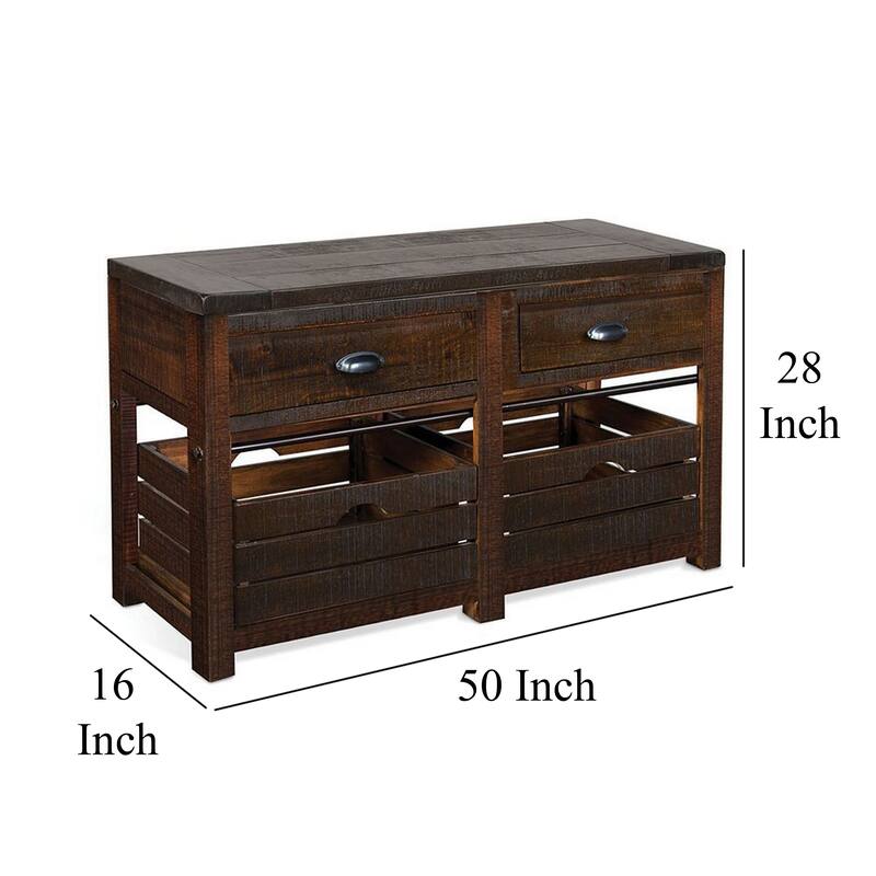 Flint Sofa Table, 2 Drawers, Crates, Dark Brown Mahogany Wood, 50 Inch