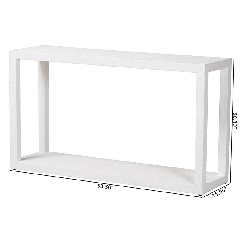 Oaklynn Natural Grasscloth Console Table - Two-Tier Entryway Table with Open Frame, Modern Coastal Accent Table, White