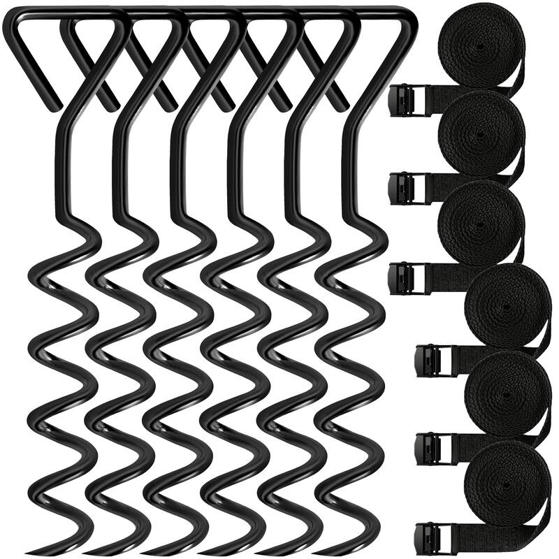 Tradesparker Heavy Duty Trampoline Stakes，Steel Corkscrew Anchors for Canopies - Black - 6pcs