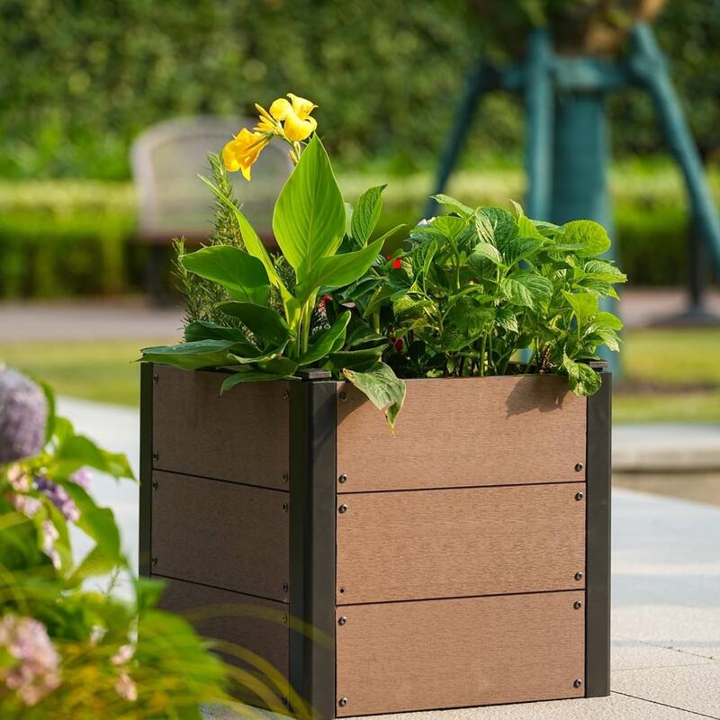 19 x 19x 17Inch Elevated Garden Bed with Deep Root Box - Wood Look Planter for Patio Vegetables and Herbs Without Bottom
