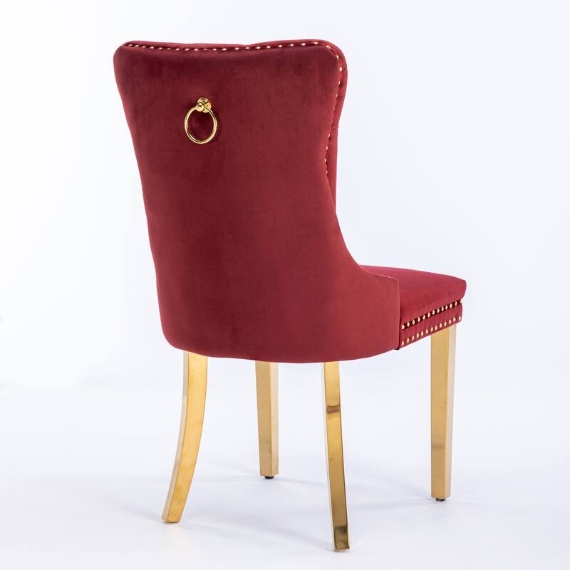 Velvet Dining Chairs Set of 2, Tufted Upholstered Dining Room Chairs, Kitchen Chair with Back Ring Pull & Nailhead Trim