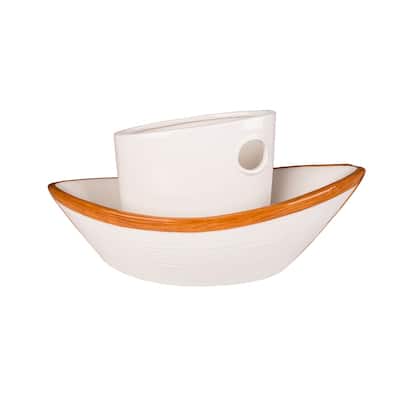 15" Ceramic Boat Utensil Caddy - White