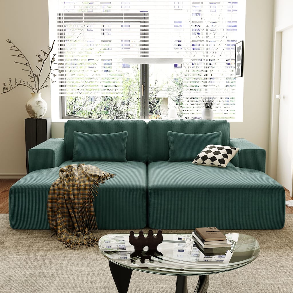 Corduroy Double Sofa Bed Sectional Couch with 2 Pillows,.Upholstered Corner Chaise 2 Seat Modern Sofa Lounge Couches