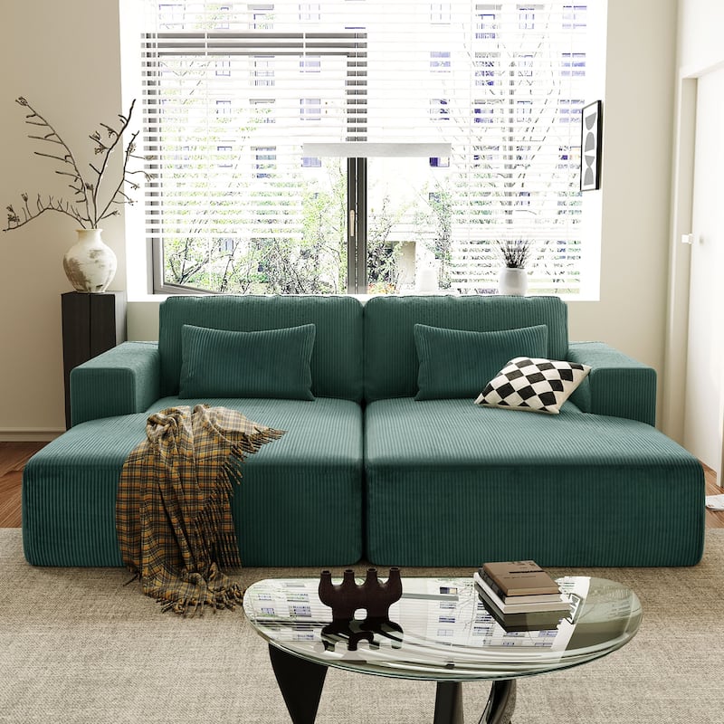 Retro-Inspired Corduroy Double Sofa Bed with Removable Cushions and Pillows