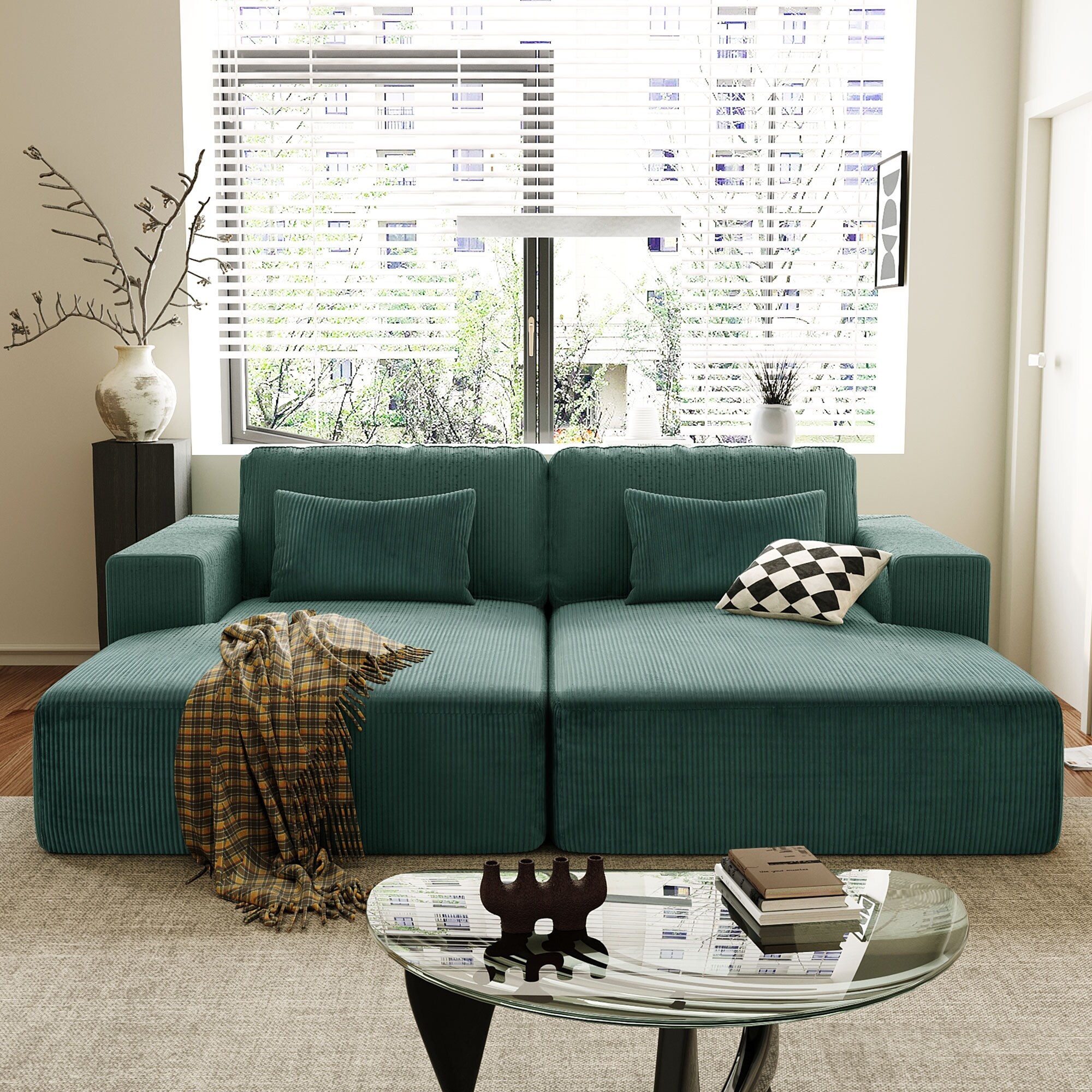 Roomfitters Corduroy Double Sofa Bed with Pillows, Modern Convertible Couch for Living Room, Apartment
