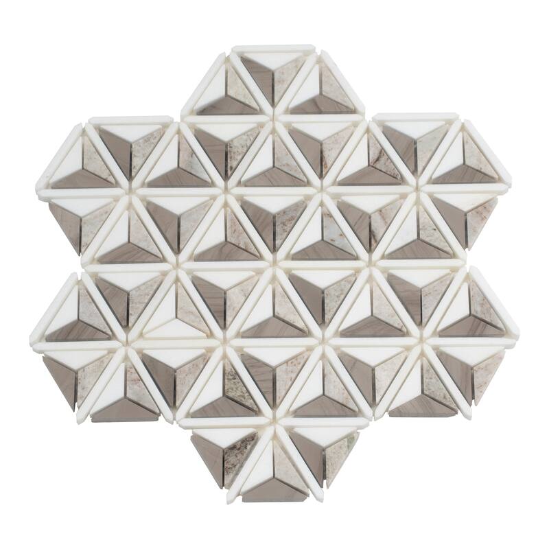 Mirage 12x12 Warm Beige White Marble Mosaic 3D Pyramid Wall and Floor Tile (4.92 sq ft/case) - 5 Pack