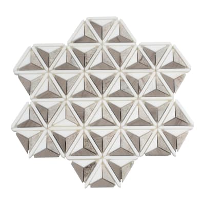 Mirage 12x12 Warm Beige White Marble Mosaic 3D Pyramid Wall and Floor Tile (4.92 sq ft/case) - 5 Pack