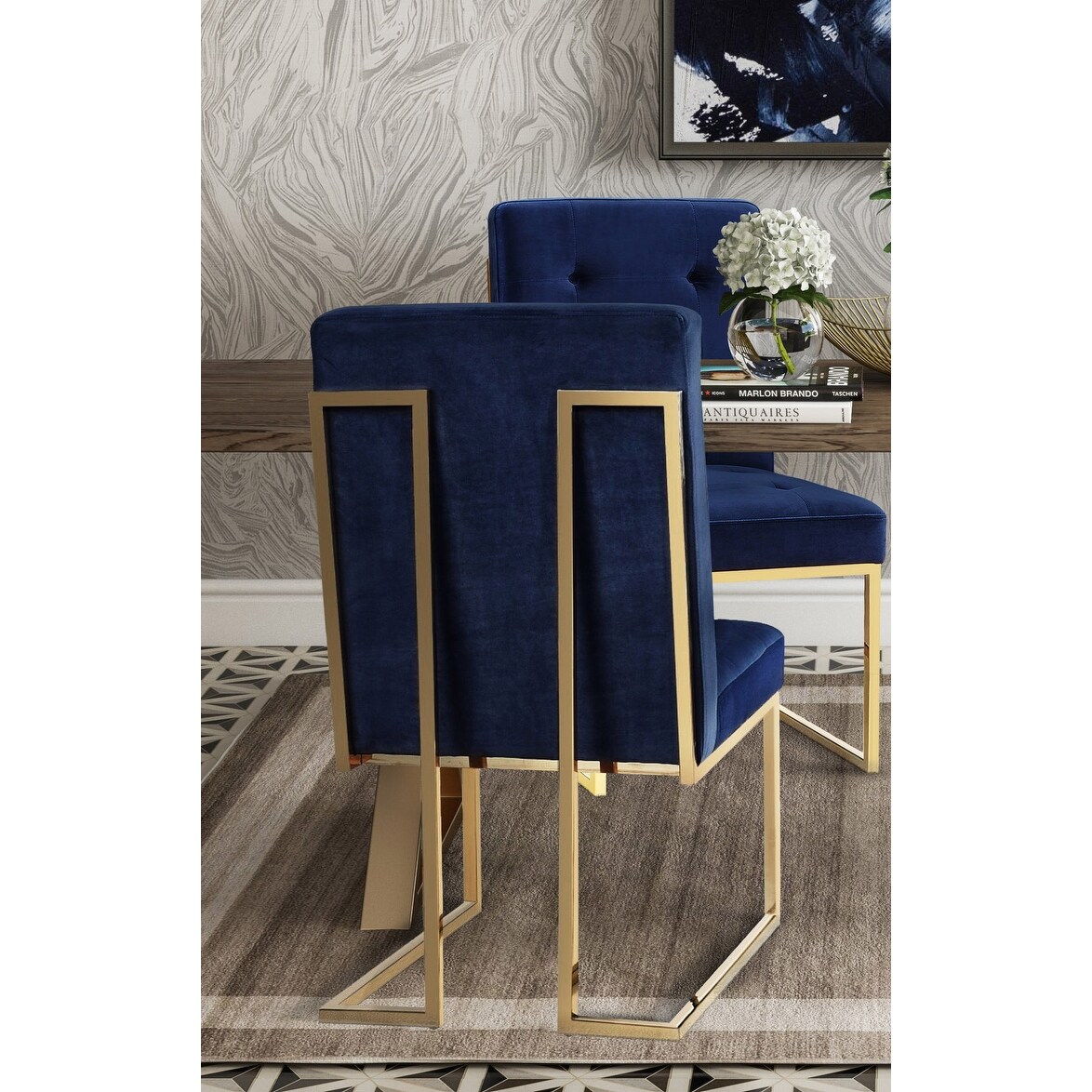 Akiko navy velvet chair store