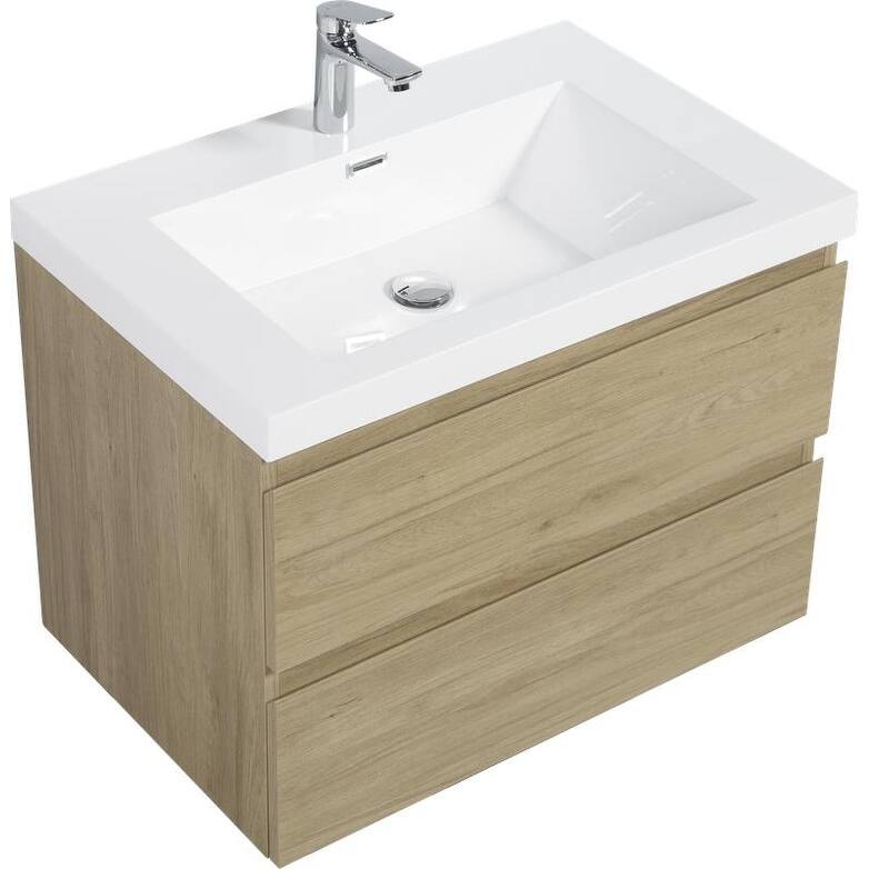 ABRUZZO 30" Floating Single Bathroom Vanity Wall-Mounted with Integrated Resin Top Basin 2 Soft Close Drawers Full Assembly