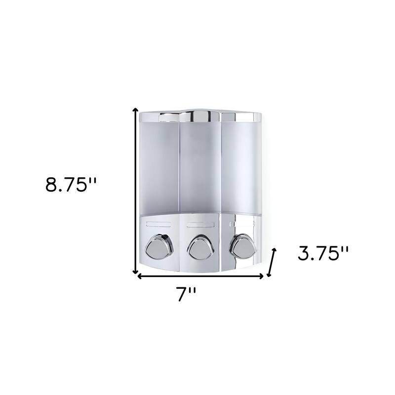 HomeRoots Gray Heavy Duty Plastic Three Chamber Wall Mount Soap Dispenser - 7' X '8.75' X '3.75