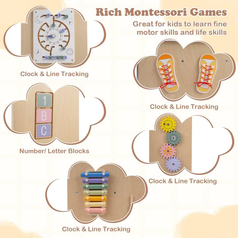 Gymax Wooden Toddler Standing Tower w/Chalkboard Montessori Games 3