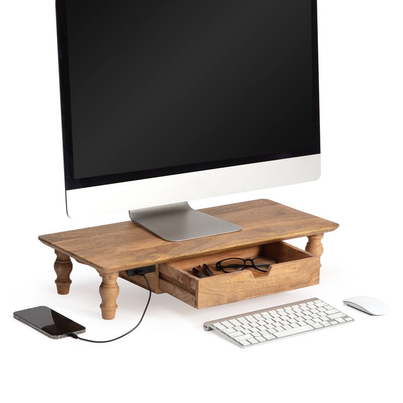 Jani Wood Monitor Stand Riser Desk - Ergonomic Design Stand, Desktop Organizer Table for Home, Office Workspace, Gaming Desk - Yellow