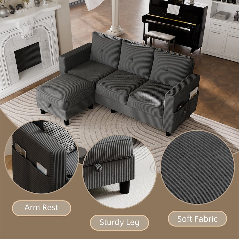 Futzca Modern Small Scale Sofa Couch with Movable Ottoman & Storage