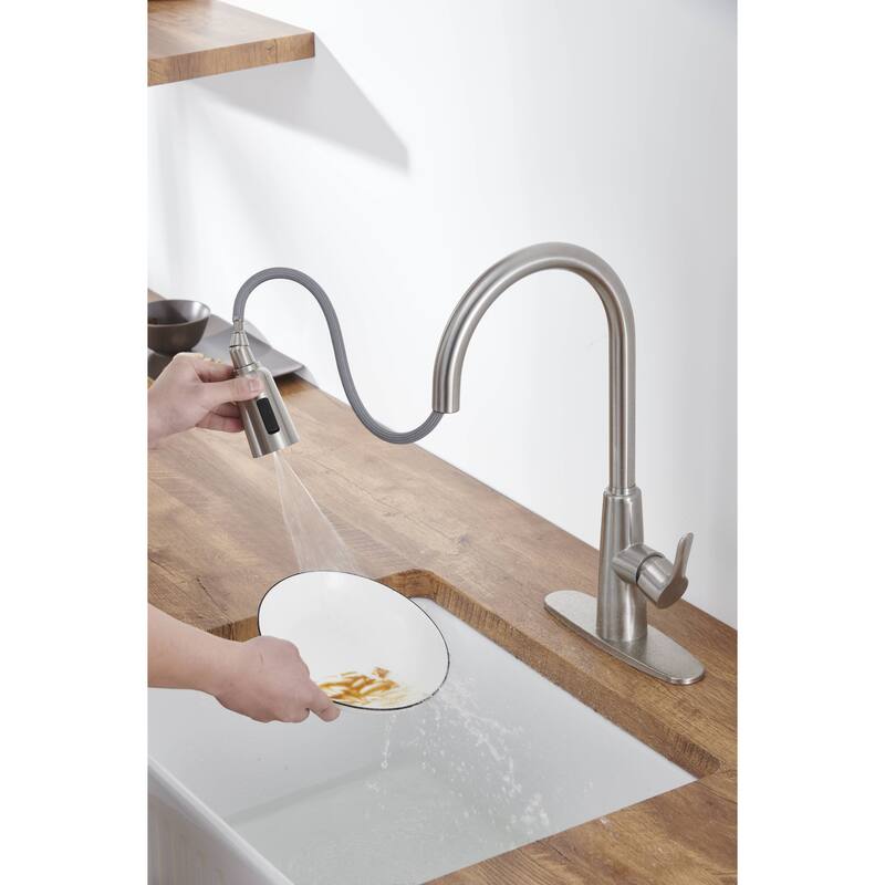 Kitchen Sink Faucet with Pull Out Sprayer,High Arc Sink Faucet,3 Way Setting Single Handle Kitchen Faucets with Deck Plate