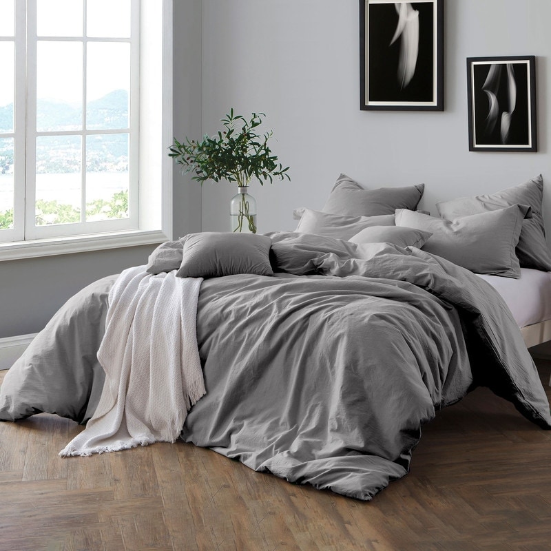 Bedsure Cotton Duvet Cover King - 100% Cotton Waffle Weave Grey Duvet Cover  King Size, Soft and Breathable Duvet Cover Set for All Season (King