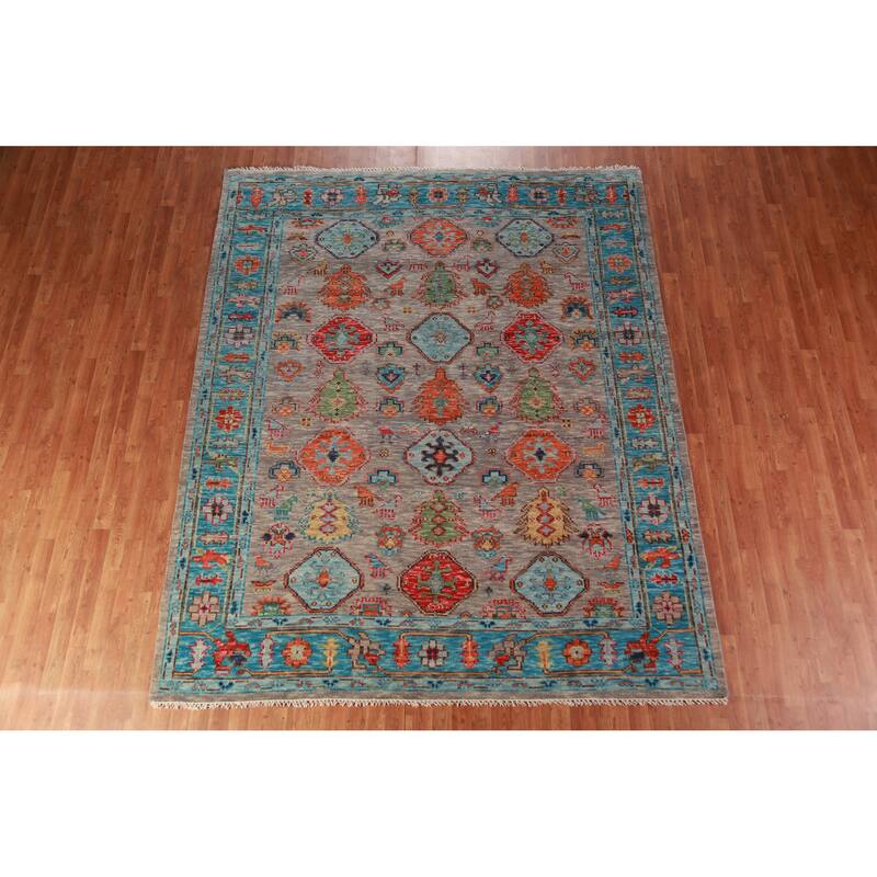 Tribal Geometric Oushak Oriental Area Rug Handmade Wool Carpet - 8'0" x 9'11"