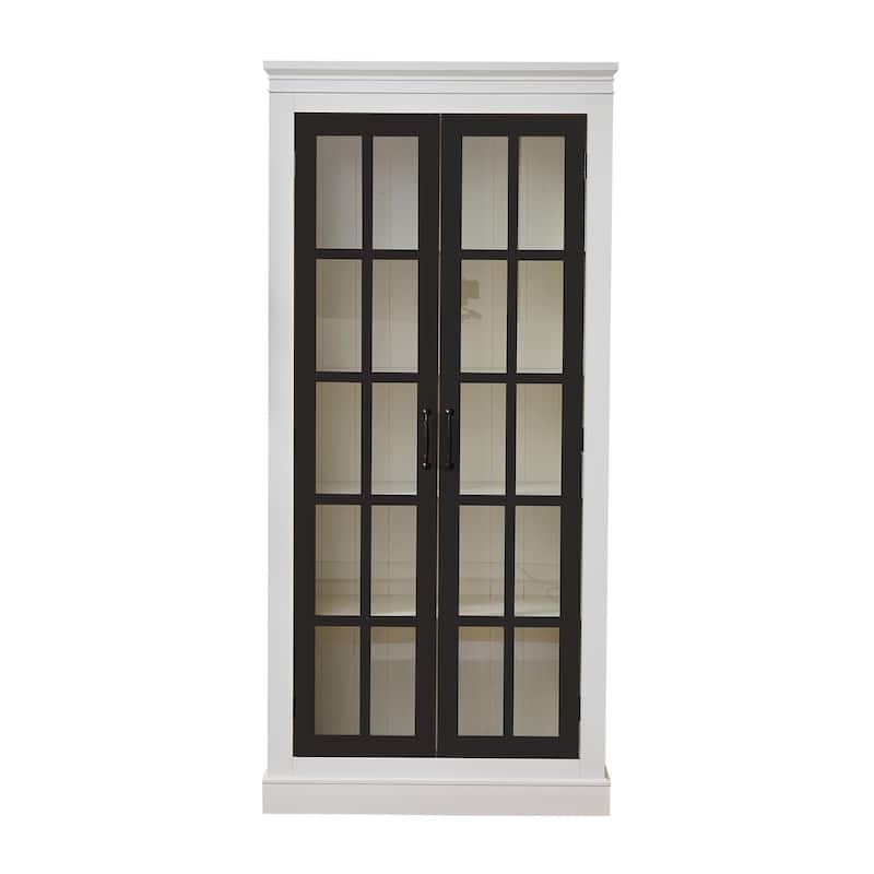 71.2"Tall Display Cabinet with Glass Doors, Rustic Style China Cabinet, Curio Cabinet for Collectibles Figures Trophies
